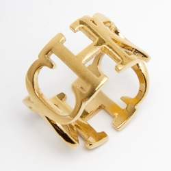 Pre Owned CH Carolina Herrera CH Gold Tone Between the Line Ring EU 54