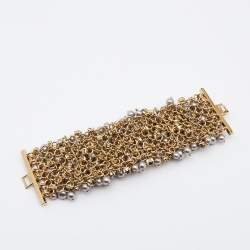 Pre Owned CH  Carolina Herrera CH Grey Faux Pearl Crystals Gold Tone Metal Bracelet