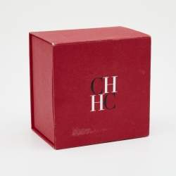 Pre Owned CH Carolina Herrera Logo and Faux Pearl Charm Gold Tone Bracelet