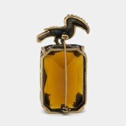 Pre Owned CH Carolina Herrera Gold Tone Pelican Crystals Pin Brooch