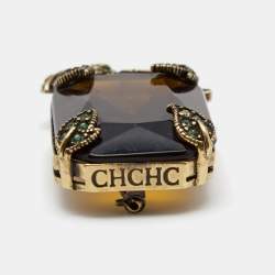 Pre Owned CH Carolina Herrera Gold Tone Pelican Crystals Pin Brooch