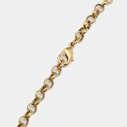 Pre Owned Carolina Herrera CH Logo Red Enamel Gold Tone Heart Pendant Necklace