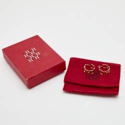 Pre Owned CH Carolina Herrera Logo Heart Gold Tone Hoop Earrings