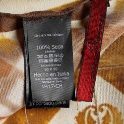 Pre Owned CH Carolina Herrera Brown Printed Silk Scarf