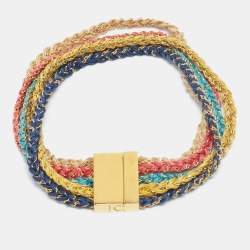 Pre Owned Carolina Herrera Gold Tone Braided Lurex Detail Multi Strand Bracelet