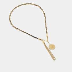 Pre Owned Carolina Herrera Black Braided Two Tone Medallion Pendant Necklace