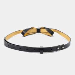 Pre Owned CH Carolina Herrera Black Leather Bow Slim Belt 90CM