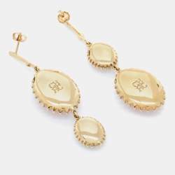 Pre Owned  CH Carolina Herrera Gold Tone Glass Stone Asymmetrical Drop Earrings