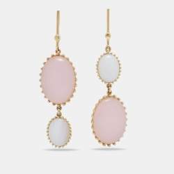 Pre Owned  CH Carolina Herrera Gold Tone Glass Stone Asymmetrical Drop Earrings