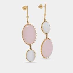 Pre Owned  CH Carolina Herrera Gold Tone Glass Stone Asymmetrical Drop Earrings