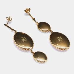Pre Owned  CH Carolina Herrera Gold Tone Glass Stone Asymmetrical Drop Earrings