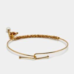 Pre Owned CH Carolina Herrera Logo Bead Charm Gold Tone Bracelet