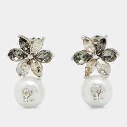 Pre Owned CH Carolina Herrera Crystal Pearl Drop Jasmine Earrings