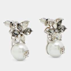 Pre Owned CH Carolina Herrera Crystal Pearl Drop Jasmine Earrings