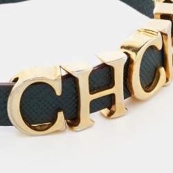 CH Carolina Herrera Forest Green Leather Logo Charms Wrap Bracelet