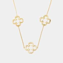 Pre Owned CH Carolina Herrera Gold Tone Rosetta Insignia Station Necklace