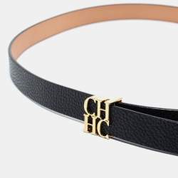 Pre Owned CH Carolina Herrera Black Leather CH Logo Slim Belt 100 CM
