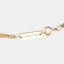 Pre Owned  Carolina Herrera CH Crystals Quartz Faux Pearl Capricon Gold Tone Zodiac Pendant Necklace