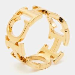 Pre Owned CH Carolina Herrera Gold Tone Between The Line Bracelet & Ring Set