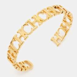 Pre Owned CH Carolina Herrera Gold Tone Between The Line Bracelet & Ring Set