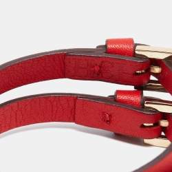 Pre Owned CH Carolina Herrera Red Logo Embossed Double Wrap Leather Bracelet