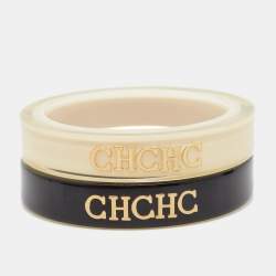 Pre Owned CH Carolina Herrera Resin Logo Bangles Set of 2