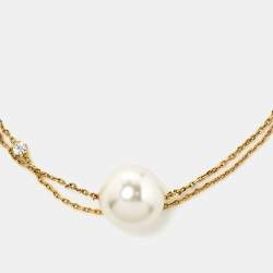 Carolina Herrera Crystal Faux Pearl Gold Tone Sterling Silver Bracelet