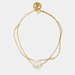 Carolina Herrera Crystal Faux Pearl Gold Tone Sterling Silver Bracelet