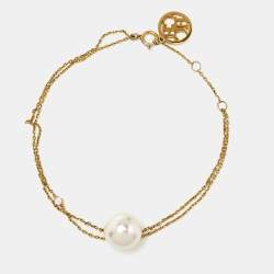 Carolina Herrera Crystal Faux Pearl Gold Tone Sterling Silver Bracelet