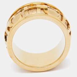 Pre Owned CH Carolina Herrera Gold Tone Logo Band Ring Size 57