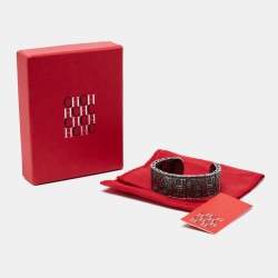مملوكة مسبقًا CH Carolina Herrera Crystal Logo Gunmetal Tone Open Cuff Bracelet