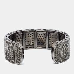 مملوكة مسبقًا CH Carolina Herrera Crystal Logo Gunmetal Tone Open Cuff Bracelet
