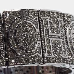 مملوكة مسبقًا CH Carolina Herrera Crystal Logo Gunmetal Tone Open Cuff Bracelet