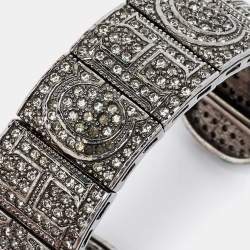مملوكة مسبقًا CH Carolina Herrera Crystal Logo Gunmetal Tone Open Cuff Bracelet