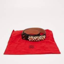 Pre Owned CH Carolina Herrera Black Leather and Suede Pearl Embellished Waist Belt 75CM