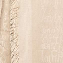 Pre Owned CH Carolina Herrera Beige Logo Font Pattern Silk & Wool Shawl