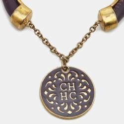 Pre Owned Carolina Herrera CH Leather Gold Tone Bracelet