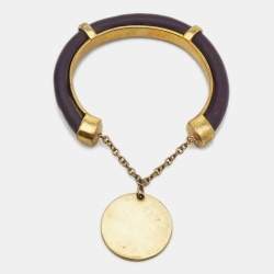 Pre Owned Carolina Herrera CH Leather Gold Tone Bracelet