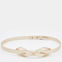 Pre Owned CH Carolina Herrera Gold Leather Bow Slim Waist Belt 75CM