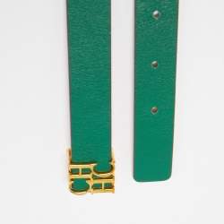 Pre Owned CH Carolina Herrera Green/Beige Leather CHHC Slim Belt 85CM