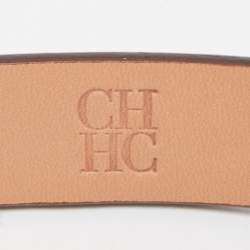 Pre Owned CH Carolina Herrera Green/Beige Leather CHHC Slim Belt 85CM
