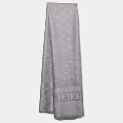 CH Carolina Herrera grey Silk & Wool Rosette Insignia Shawl