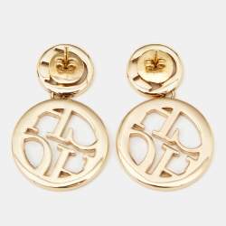 Pre Owned CH Carolina Herrera Gold Tone Logo Initials Dots Drop Earrings