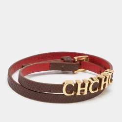 مملوكة مسبقًا CH Carolina Herrera Brown Leather Double Wrap Bracelet