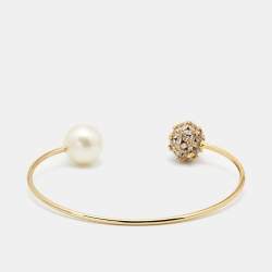 Pre Owned CH Carolina Herrera CH Crystals Faux Pearl Gold Tone Bracelet