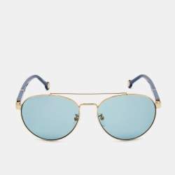Pre Owned CH Carolina Herrera Gold Tone/Blue SHE088 Aviator Sunglasses