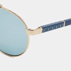 Pre Owned CH Carolina Herrera Gold Tone/Blue SHE088 Aviator Sunglasses