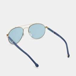 Pre Owned CH Carolina Herrera Gold Tone/Blue SHE088 Aviator Sunglasses