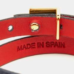 Pre Owned CH Carolina Herrera Black Leather Double Wrap Bracelet