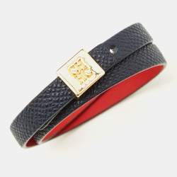 Pre Owned CH Carolina Herrera Black Leather Double Wrap Bracelet